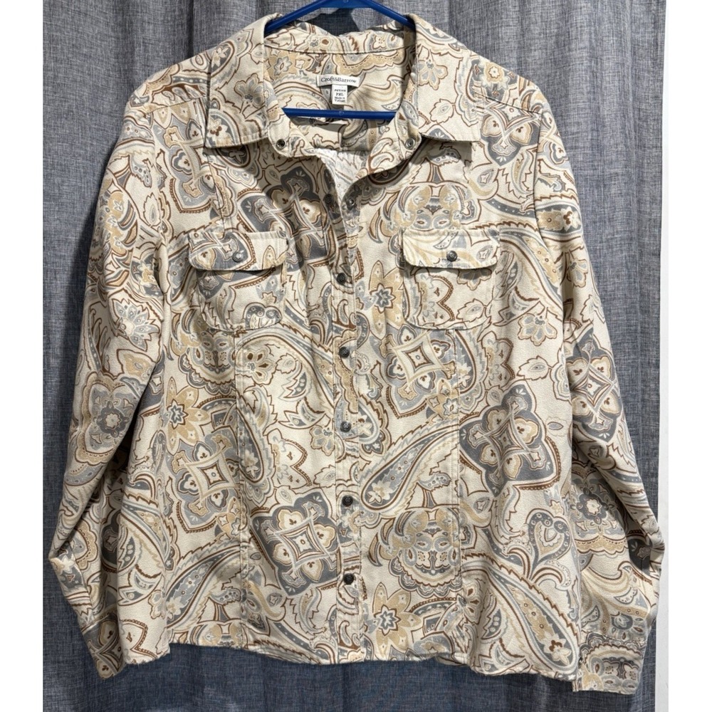 Croft & Barrow Petite Paisley Snap Down Shirt Long Sleeve Collared Top PXL SOFT